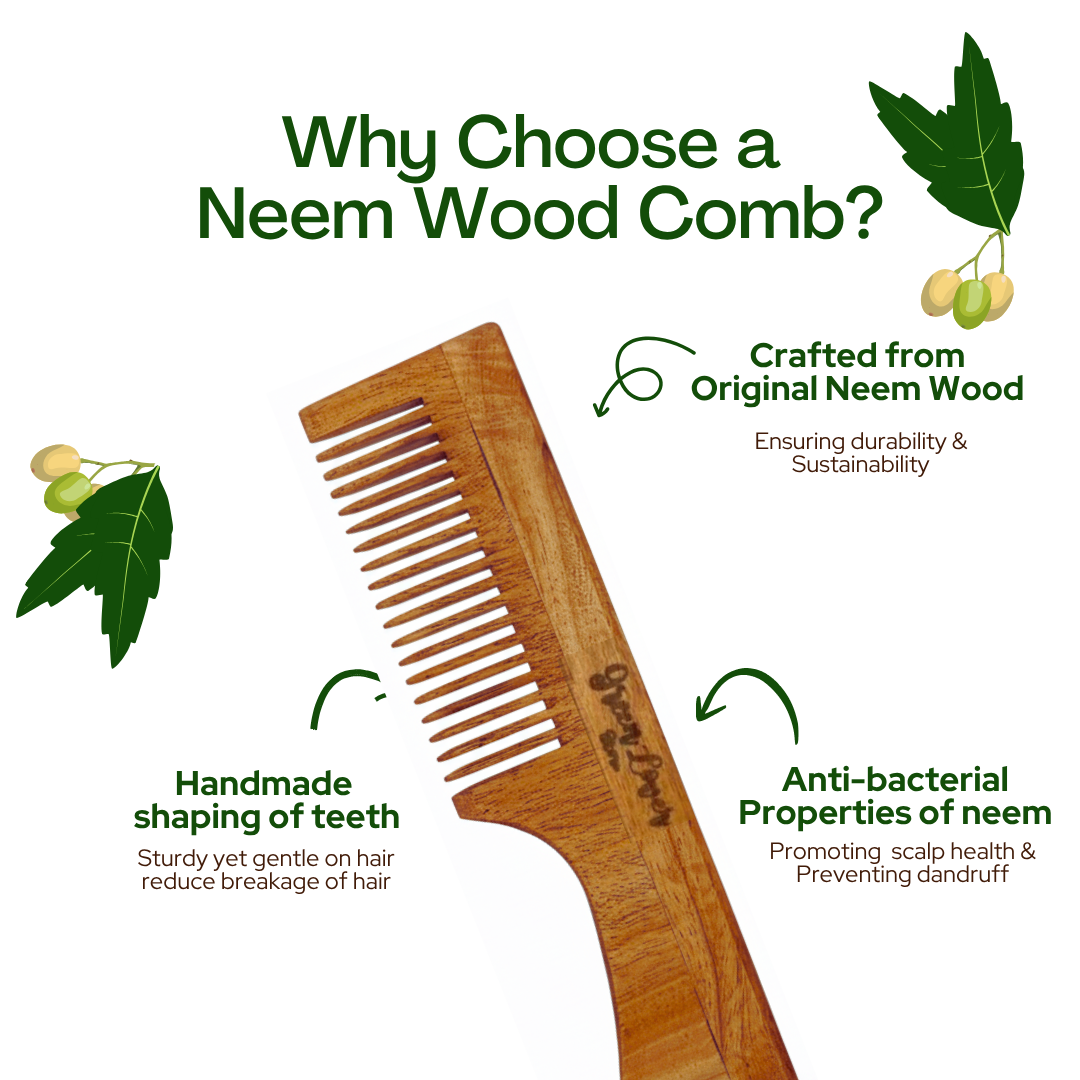 Oil-Treated Neem Wooden Comb — Handcrafted in Kerala