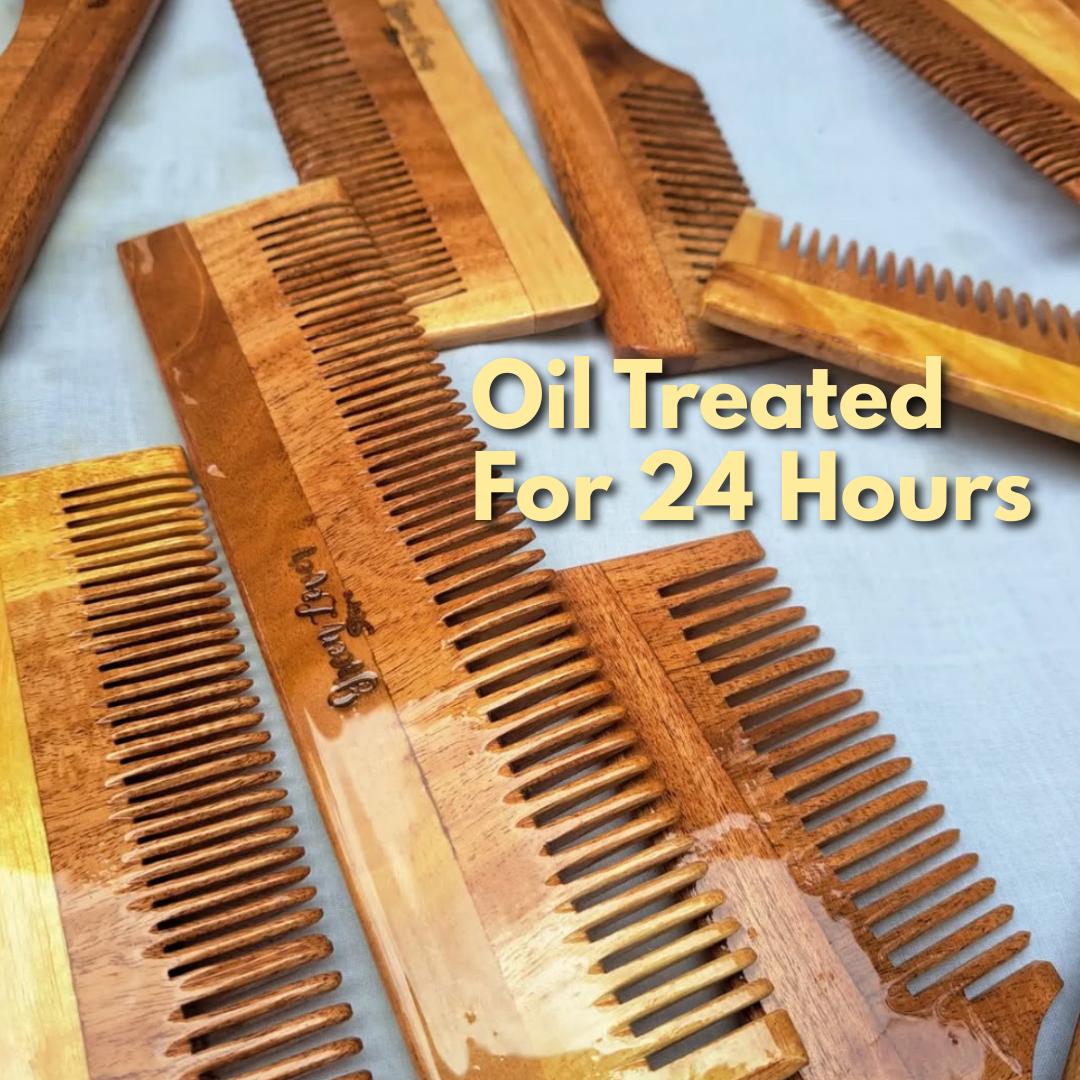 Greenloverstore 100% Pure Oil Treated Neem Wooden Dual Side Comb Pack Of 2