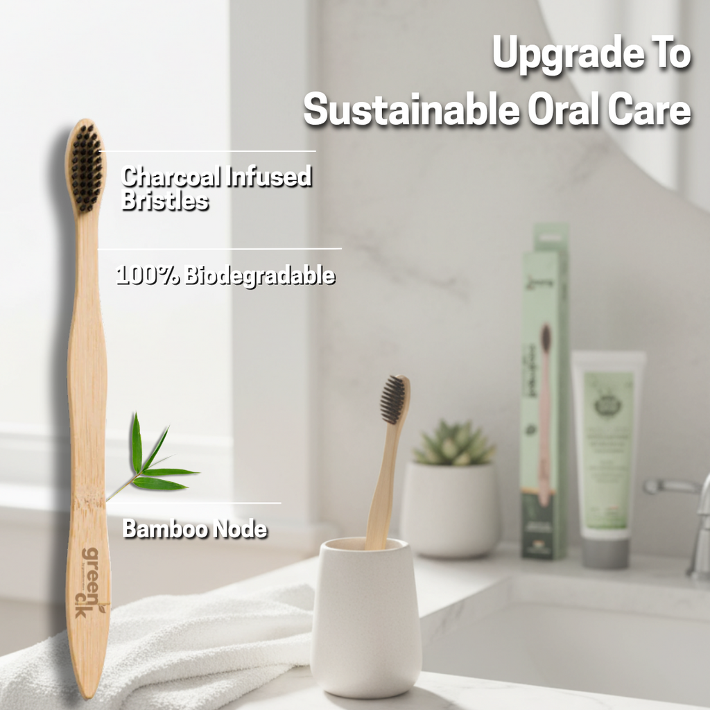 Greenak Organic bamboo tooth brush with charcoal infused bristles (BPA free nylon bristles)