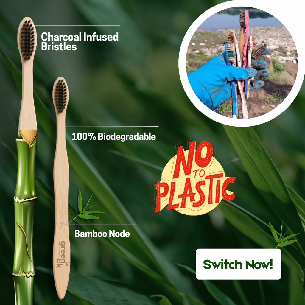 Greenak Organic bamboo tooth brush with charcoal infused bristles (BPA free nylon bristles)
