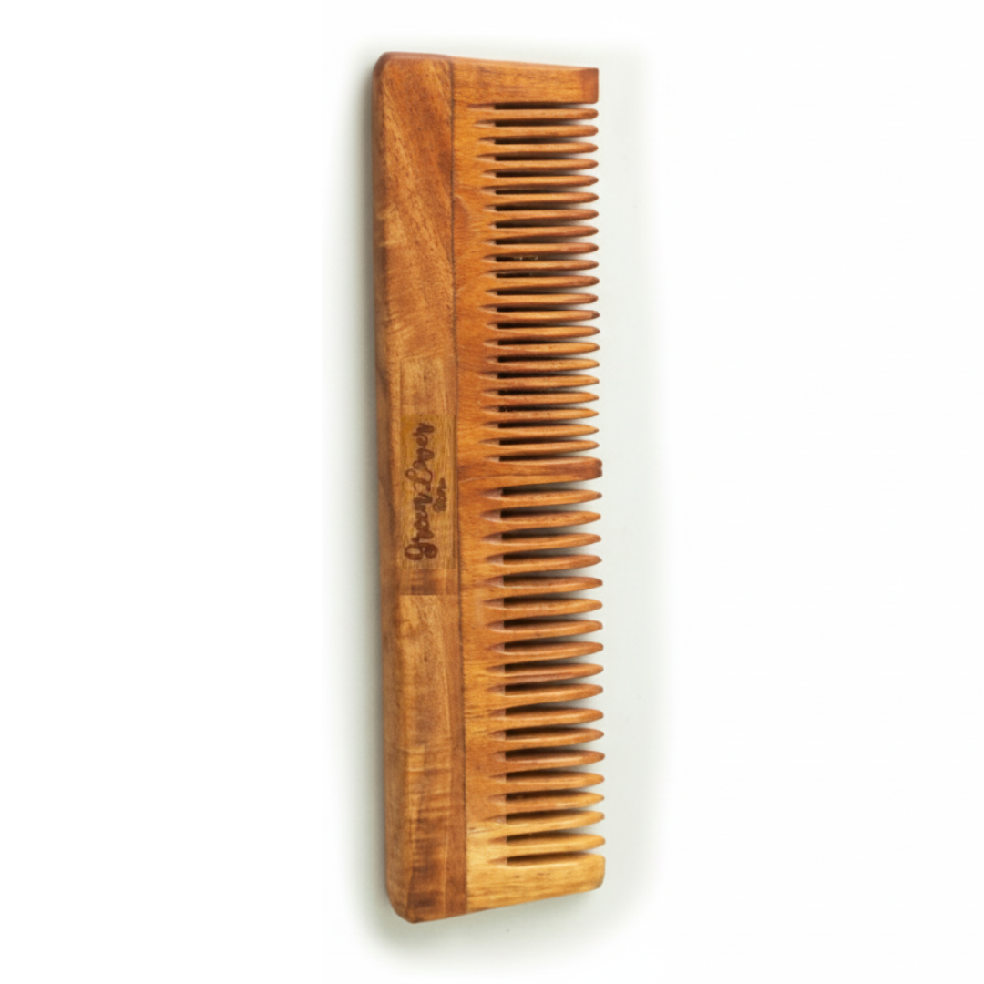 Greenloverstore 100% Pure Oil Treated Neem Wooden Dual Side Comb From Kerala