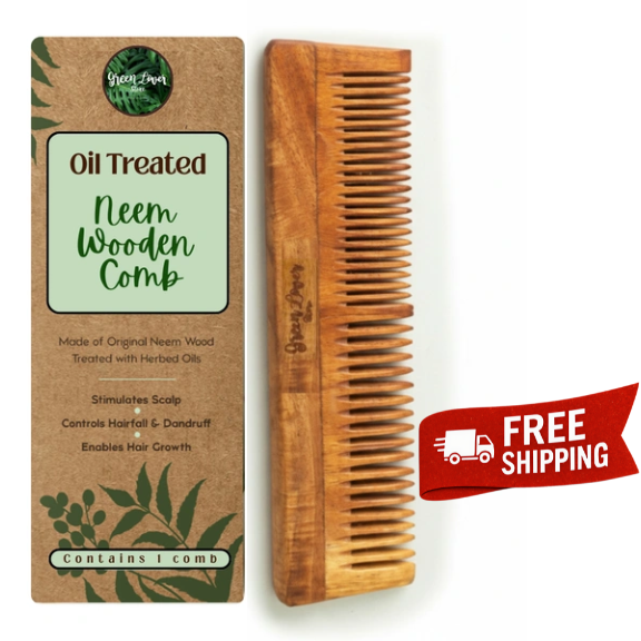 Greenloverstore 100% Pure Oil Treated Neem Wooden Dual Side Comb From Kerala