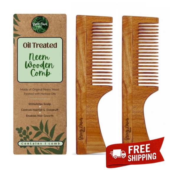 Greenloverstore 100% Pure Oil Treated Neem Wooden Handle Comb Pack Of 2
