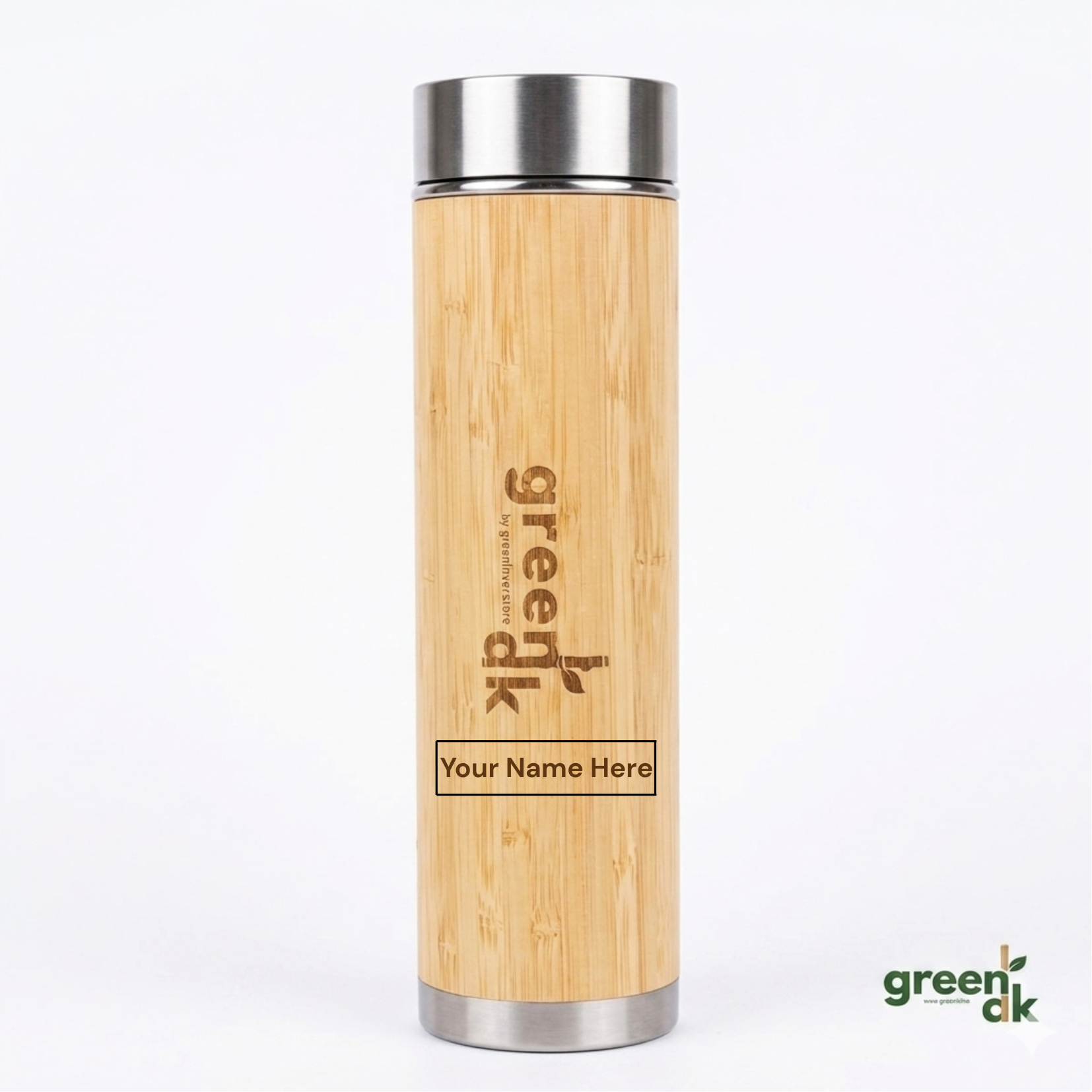Greenak Bamboo Bottle with Stainless Steel Diffuser 500ml With Your Name Printed