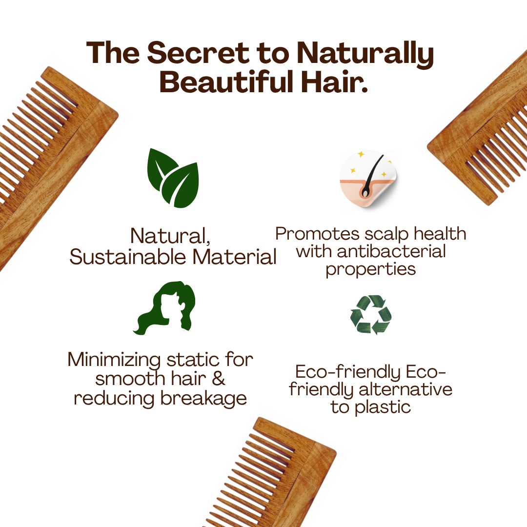 Greenloverstore 100% Pure Oil Treated Neem Wooden Handle Comb Pack Of 2